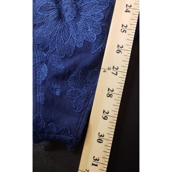 Band of Gypsies Bodysuit L Navy Blue Floral Off Shoulder Whimsigoth Ethereal - Picture 9 of 9